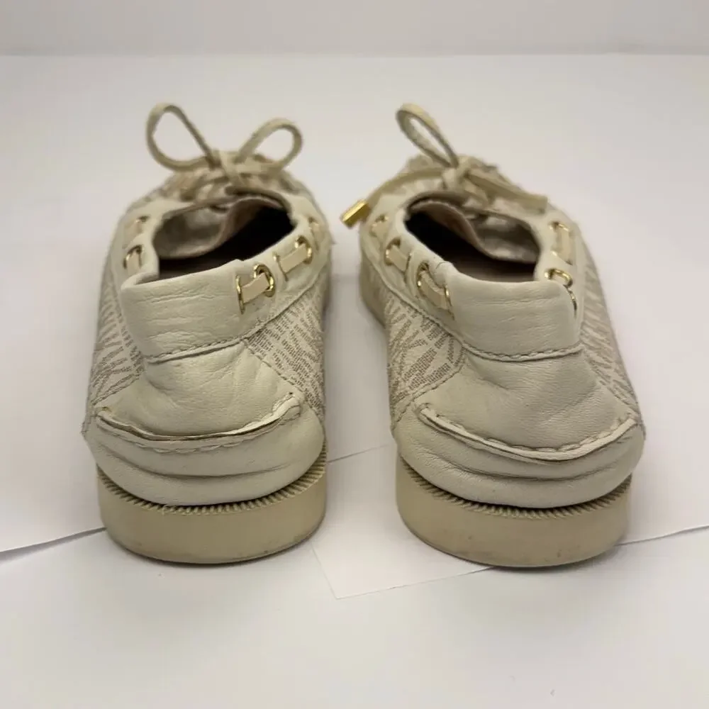 MK Michael Michael Kors Cream Logo Print Bow Moccasins Loafers Flats 7.5 Preppy - Picture 4 of 13